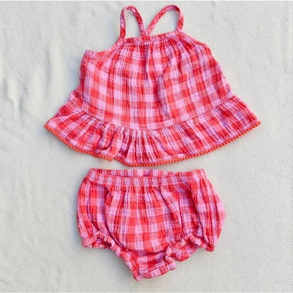 Cat & Jack Pink Plaid Tank Top and Shorts Set Size 18M